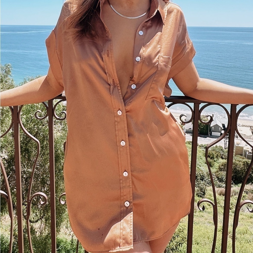 SHOW ME YOUR MUMU Best Day Button Up In Copper Luxe Satin - Picture 7 of 7